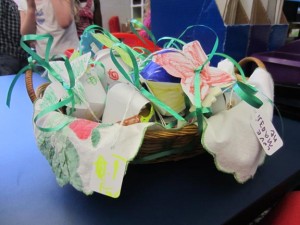 basket of paper strawberry boxes